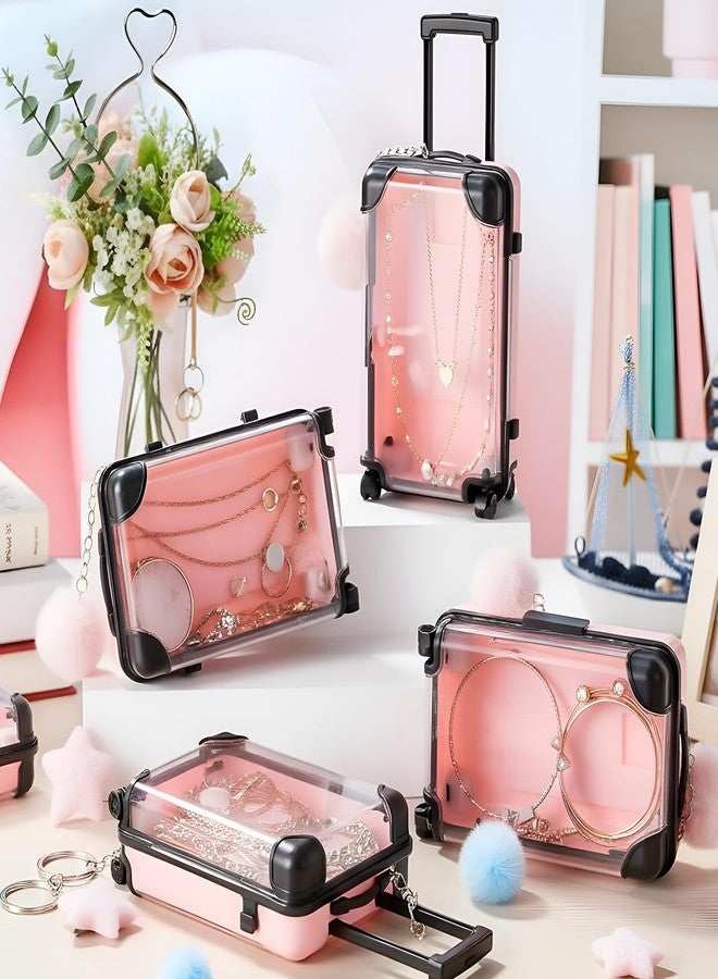 Gejoy Mini Suitcase Party Favor Box with Plush Ball Keychains 7.48 x 3.15 x 1.97 Inches Empty Luggage Storage Box Clear Candy Packaging Containers for Baby Shower Travel Wedding(20 Pcs,Pink) - Image 4